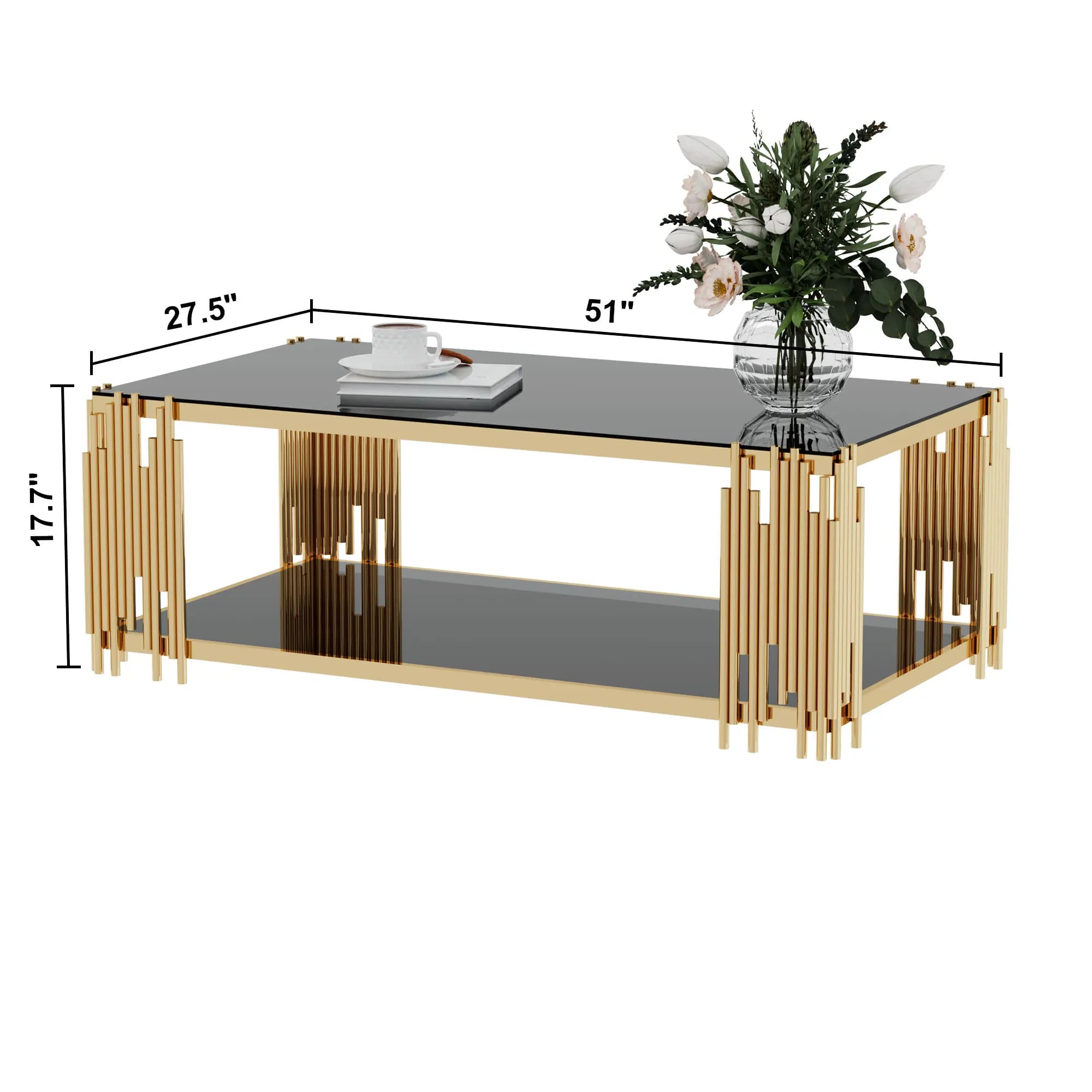 Table basse rectangulaire en verre pour salon, acier inoxydable, table centrale moderne, verre noir 