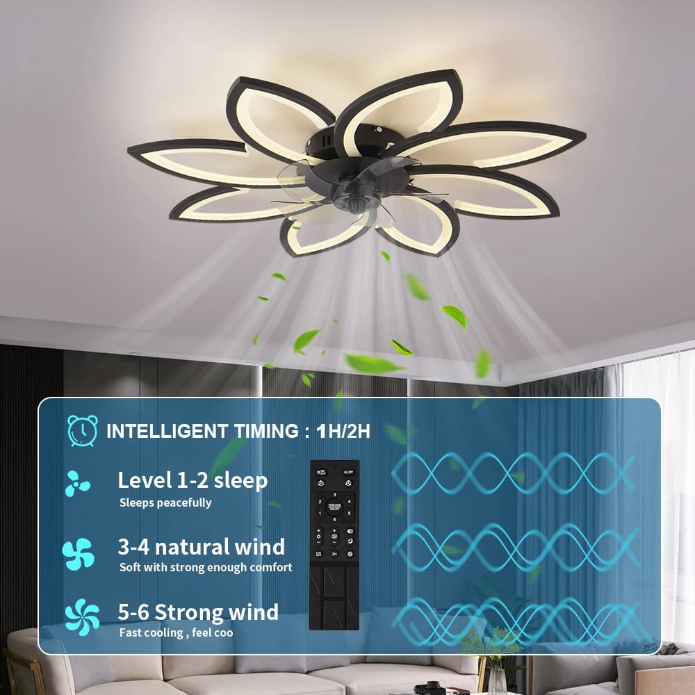 Pétales LED plafonnier ventilateurs de plafond avec lumière chambre Table à manger ventilateur lampe