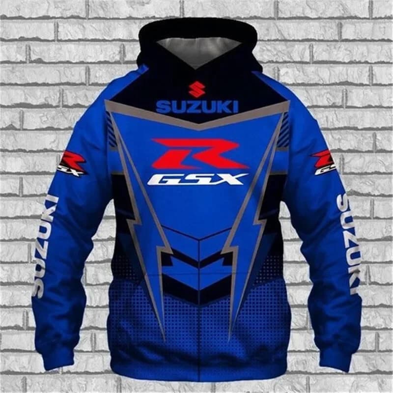 Sweat-shirt à capuche avec logo Suzuki R imprimé en 3D pour hommes conçu pour la course d'endurance 