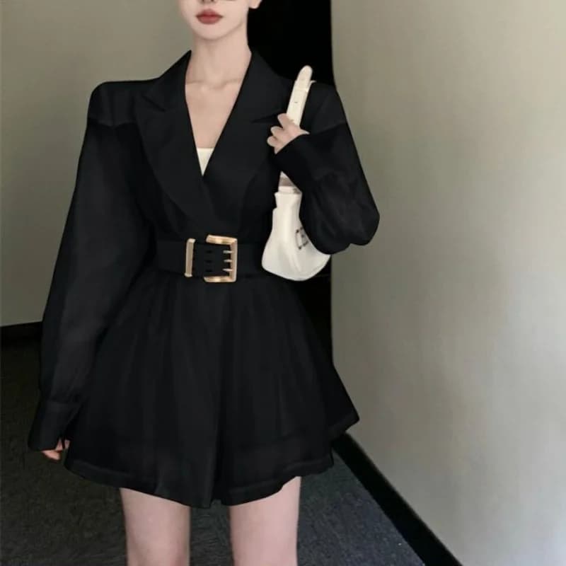 Blazers femmes avec ceinture défini Chic mince mince respirant été Sexy solide mode coréenne vêtemen