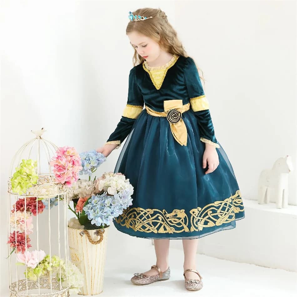 Robe de princesse Merida pour enfants, vêtements de spectacle pour filles, vêtements de jeu de rôle 