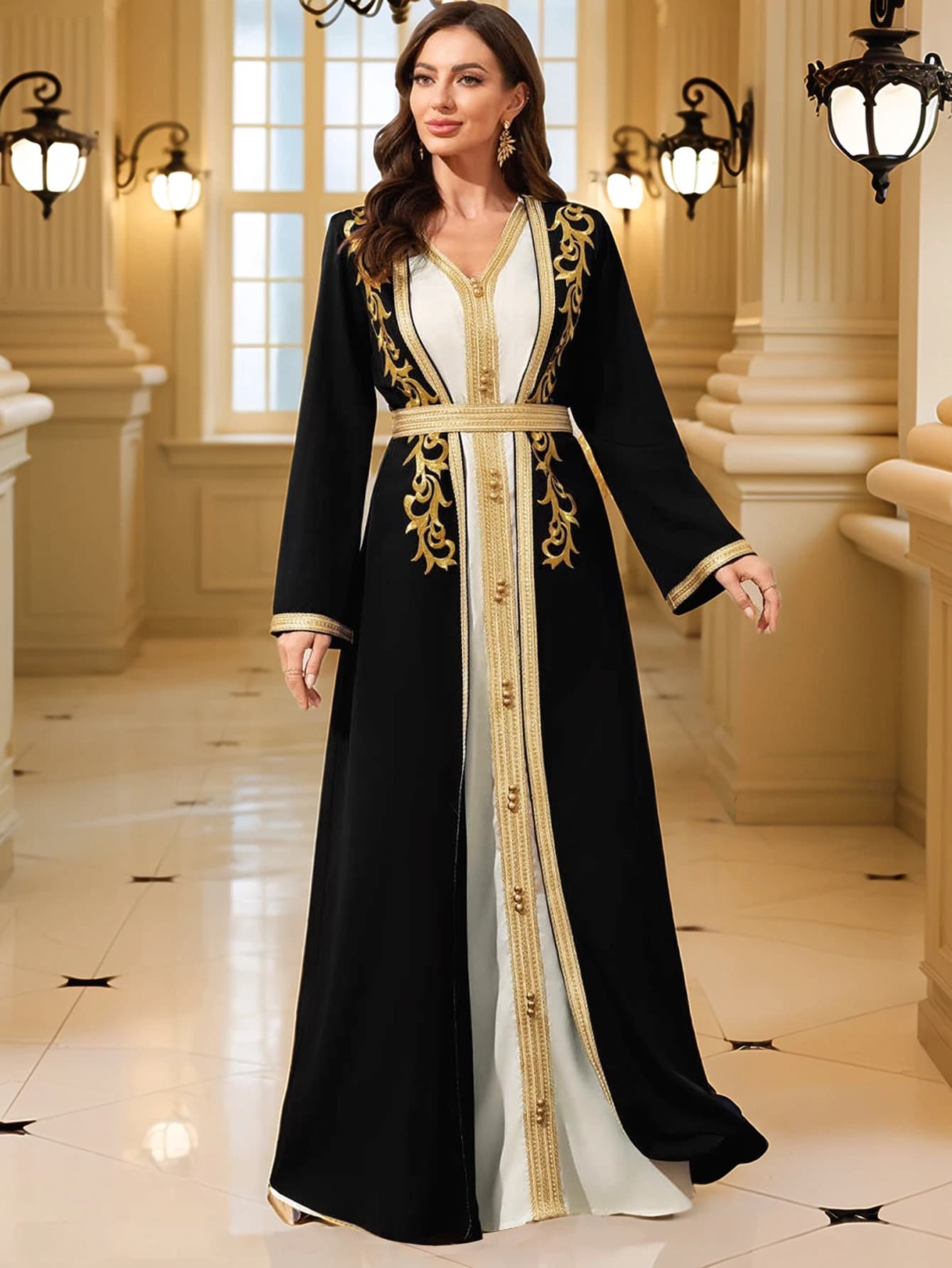 Robe musulmane du moyen-orient pour femmes, caftan marocain Abaya, Robe Eid brodée en or, robes isla