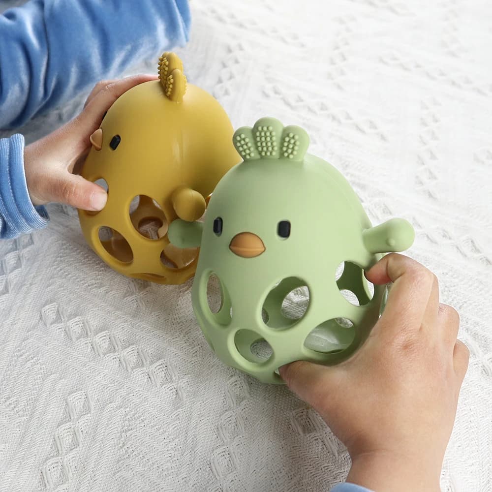 Anneau de dentition en Silicone pour bébé, 1 pièce, jouets en forme de poussin de dessin animé, ajou