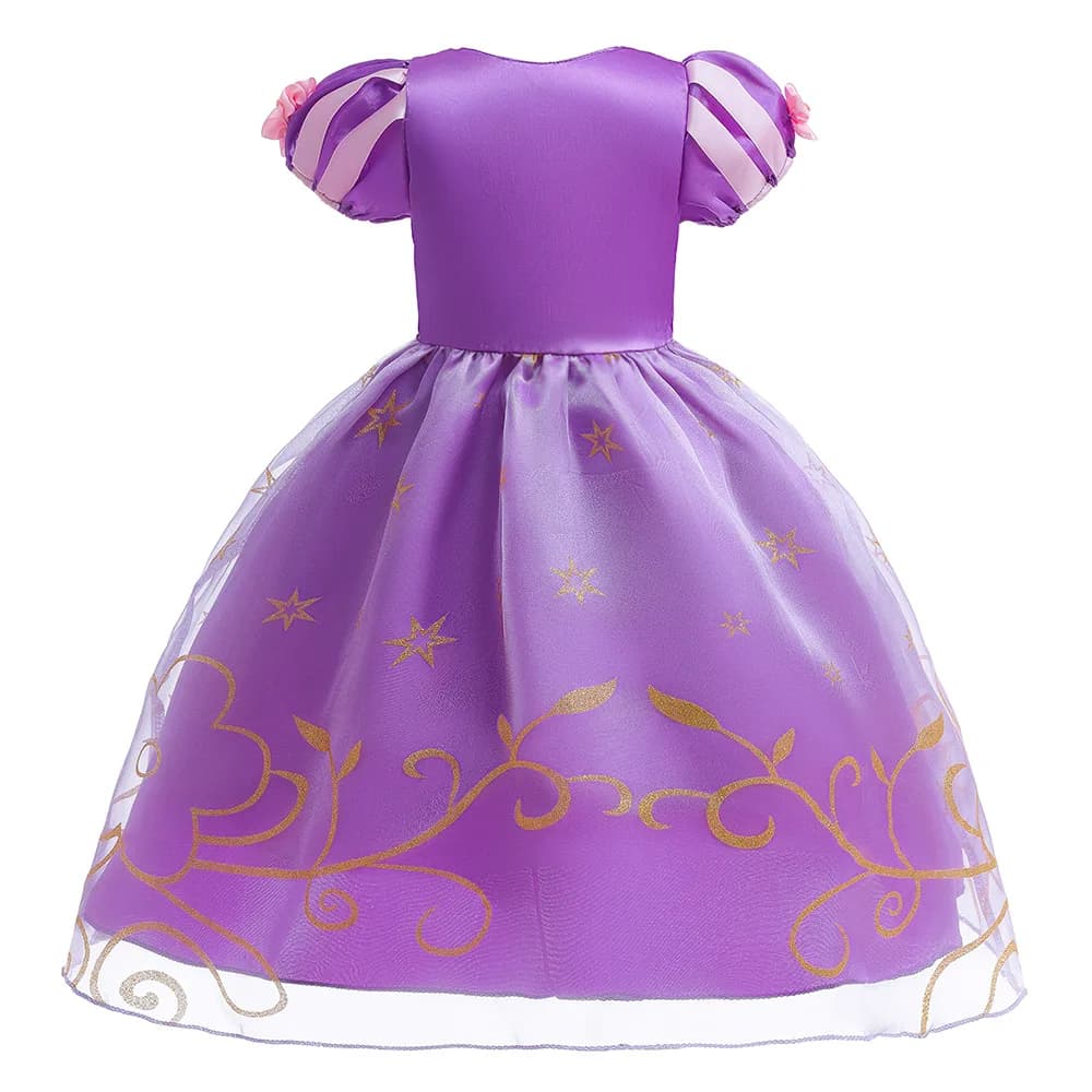 Robe de princesse Raiponce à lacets avec broderie dorée pour enfants, déguisement de cosplay pour fi
