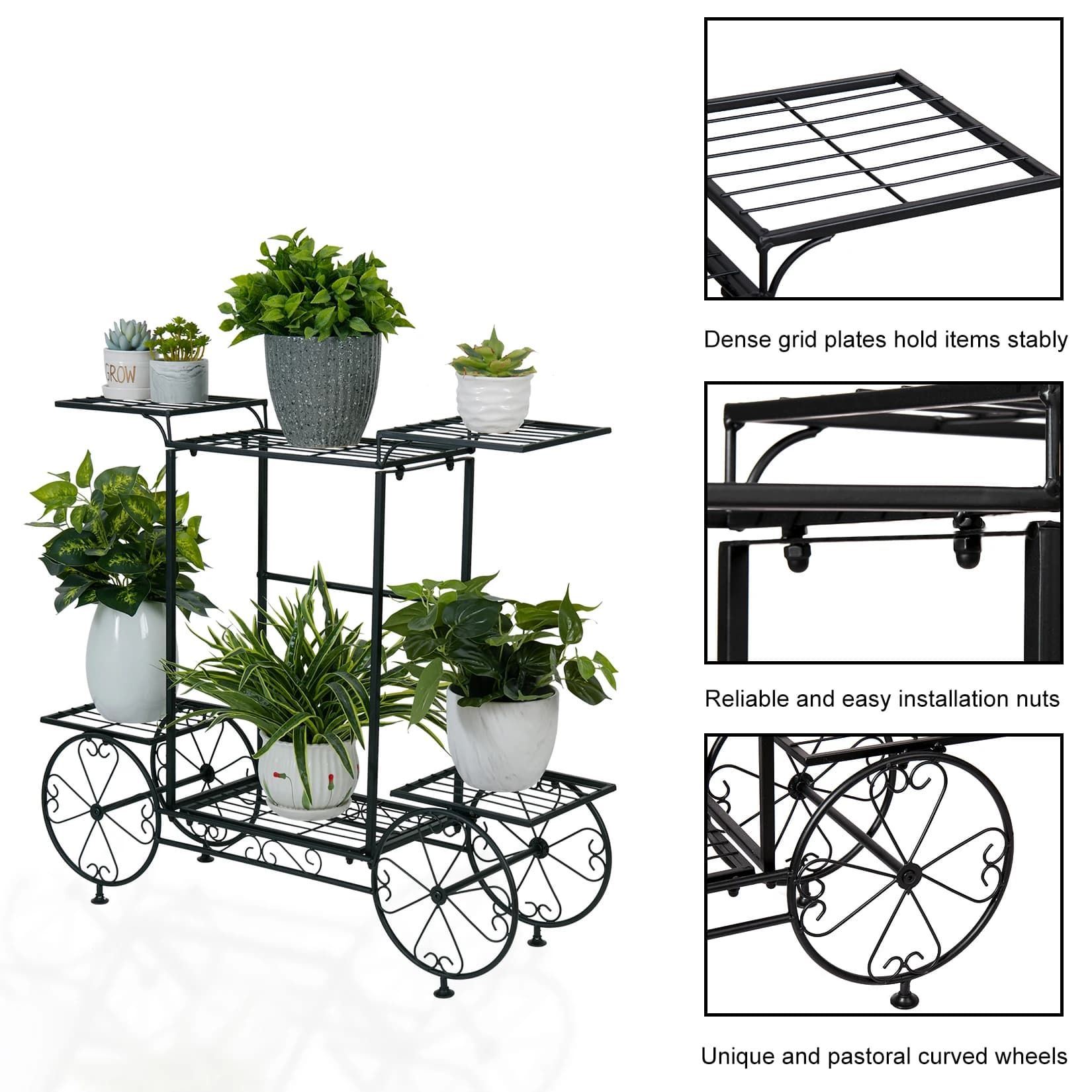Grand chariot de jardin en métal, support pour plantes, présentoir de fleurs de Style parisien, pour