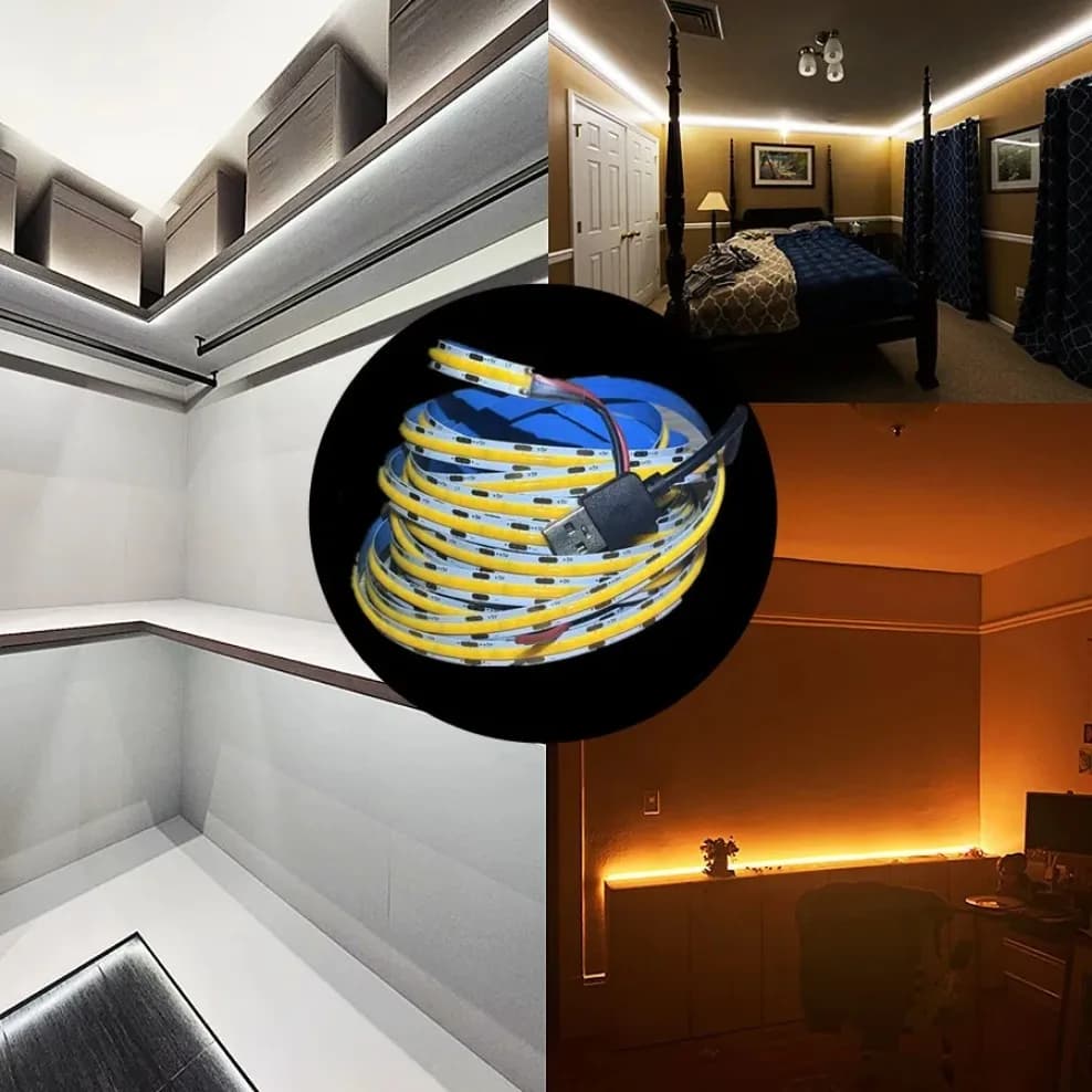 Bande lumineuse LED COB USB, éclairage linéaire haute densité, 320LED/m, flexible, 3000K/4500K/6500K