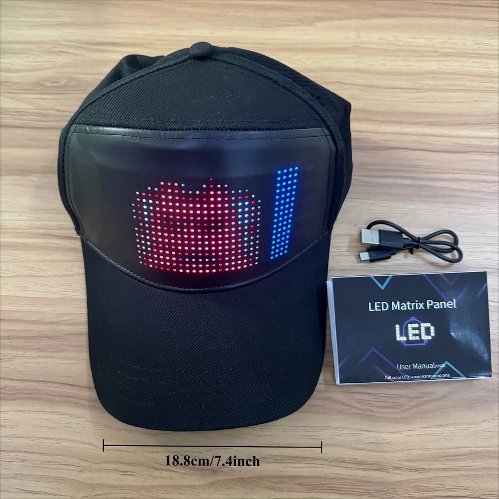 Casquette de baseball LED avec contrôle par application USB, Bluetooth rechargeable, panneau d'affic