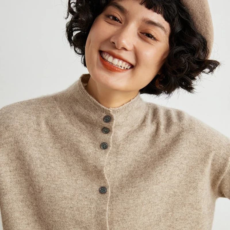 Cardigan en laine pour femmes, coupe cintrée, col Semi-haut, couleur unie, manches longues, pull tri