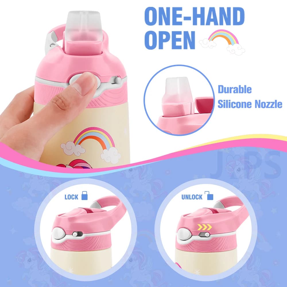 Bouteille d'eau thermique en acier inoxydable pour enfants, tasse thermos de dessin animé mignon ave