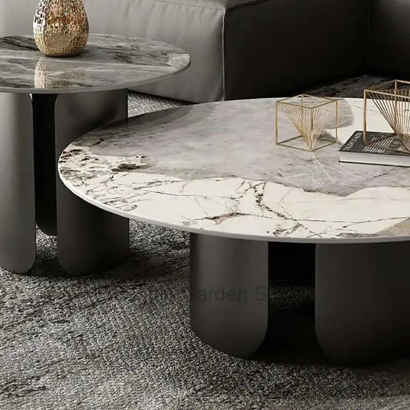 Tables basses minimalistes modernes effet marbre rond Table d'appoint en métal blanc Simple luxe Mes