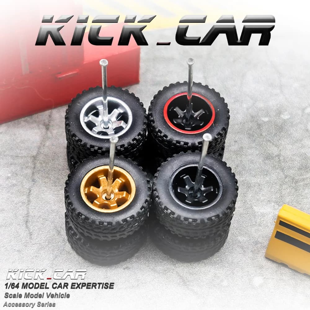 KICARMOD Pneus en caoutchouc et roues de voiture en métal moulé sous pression 1/64 pour véhicules to