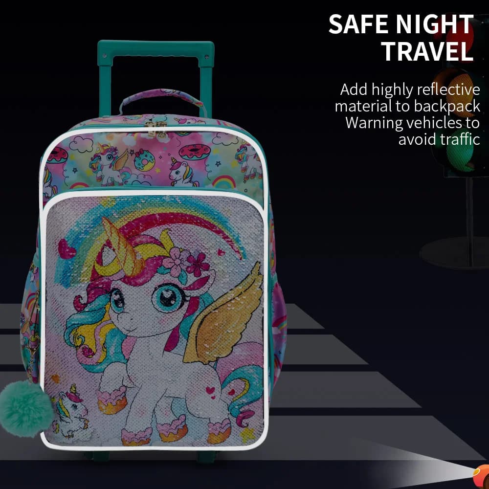 Valise de voyage à roulettes pour enfants, valise à main verte, design de dessin animé mignon et de 