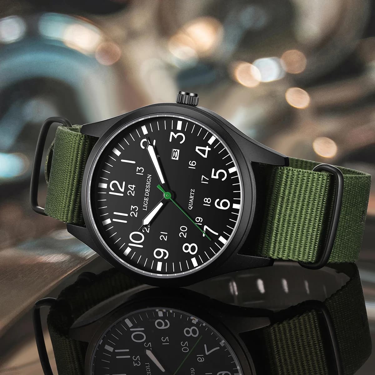 LIGE Top marque de luxe hommes montre à Quartz Date Nylon cuir étanche lumineux militaire sport mont