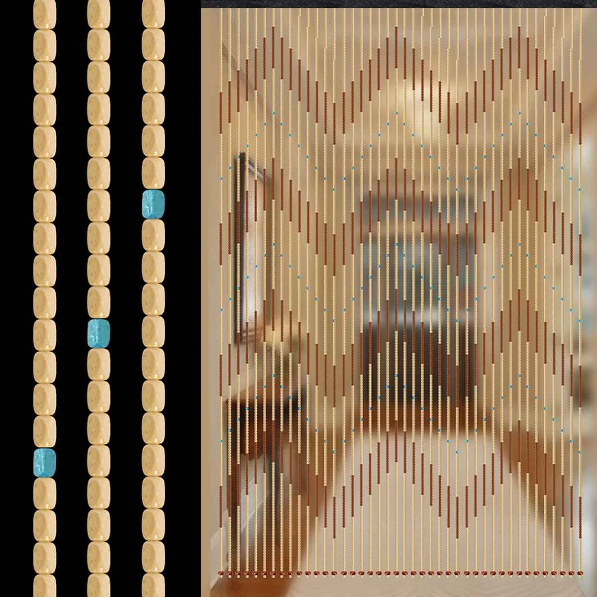 Rideau de perles en bois fait à la main, 41 lignes, 90x195cm, écran anti-mouches, 4 vagues, stores e