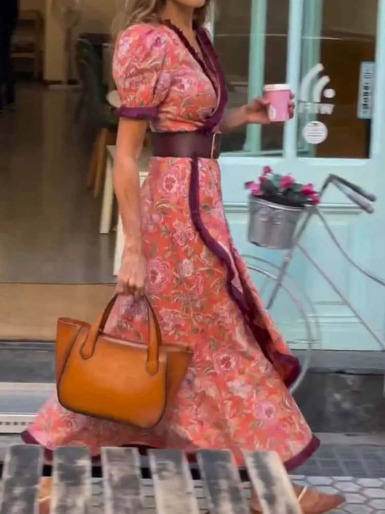 Printemps été dame col en V robe Maxi décontracté femmes fête Club imprimé Patchwork robe Streetwear