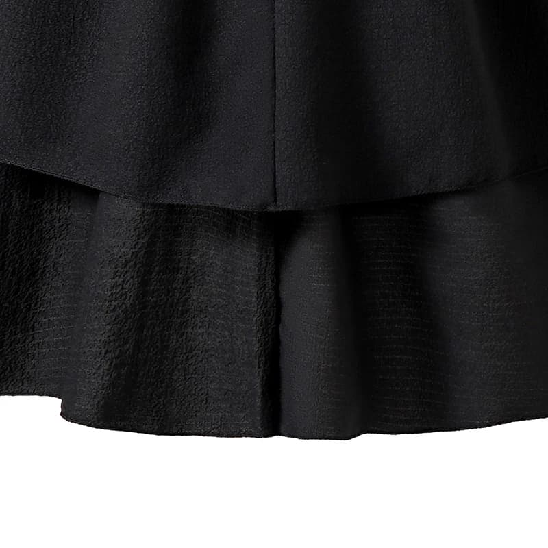 Robe d'été noire pour filles, couleur unie, écharpe, manches courtes, froncée, à plusieurs niveaux, 