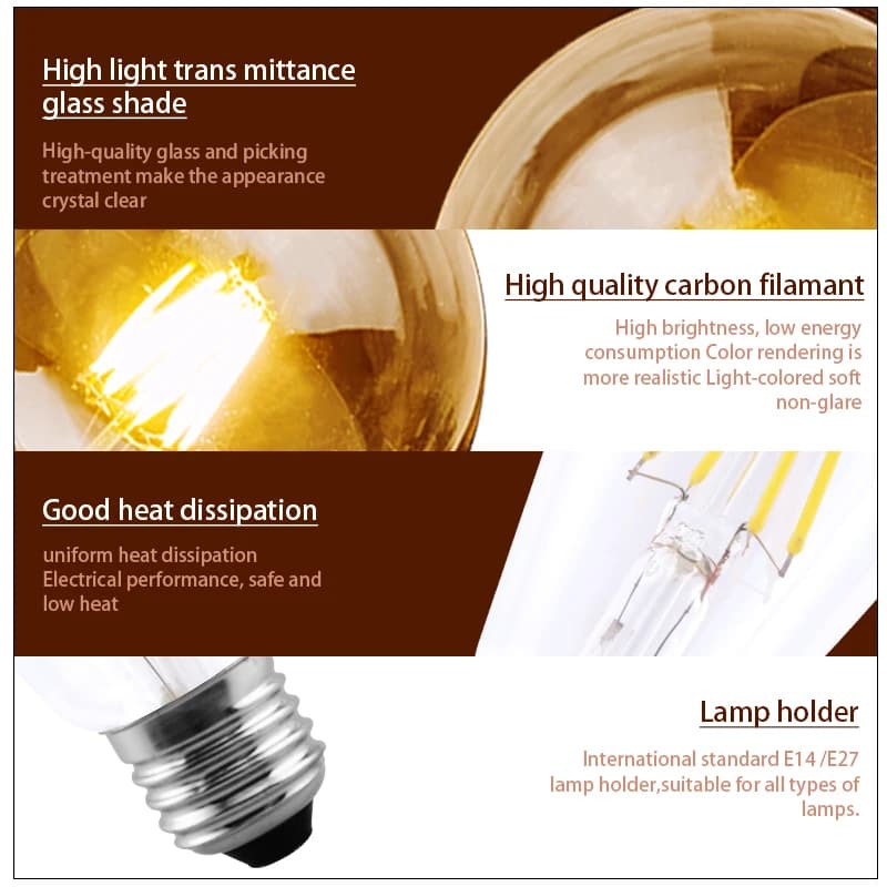 Ampoule à Filament LED E27 rétro Edison lampe 220V 2W 4W 6W 8W E14 Vintage bougie Globe lustre éclai
