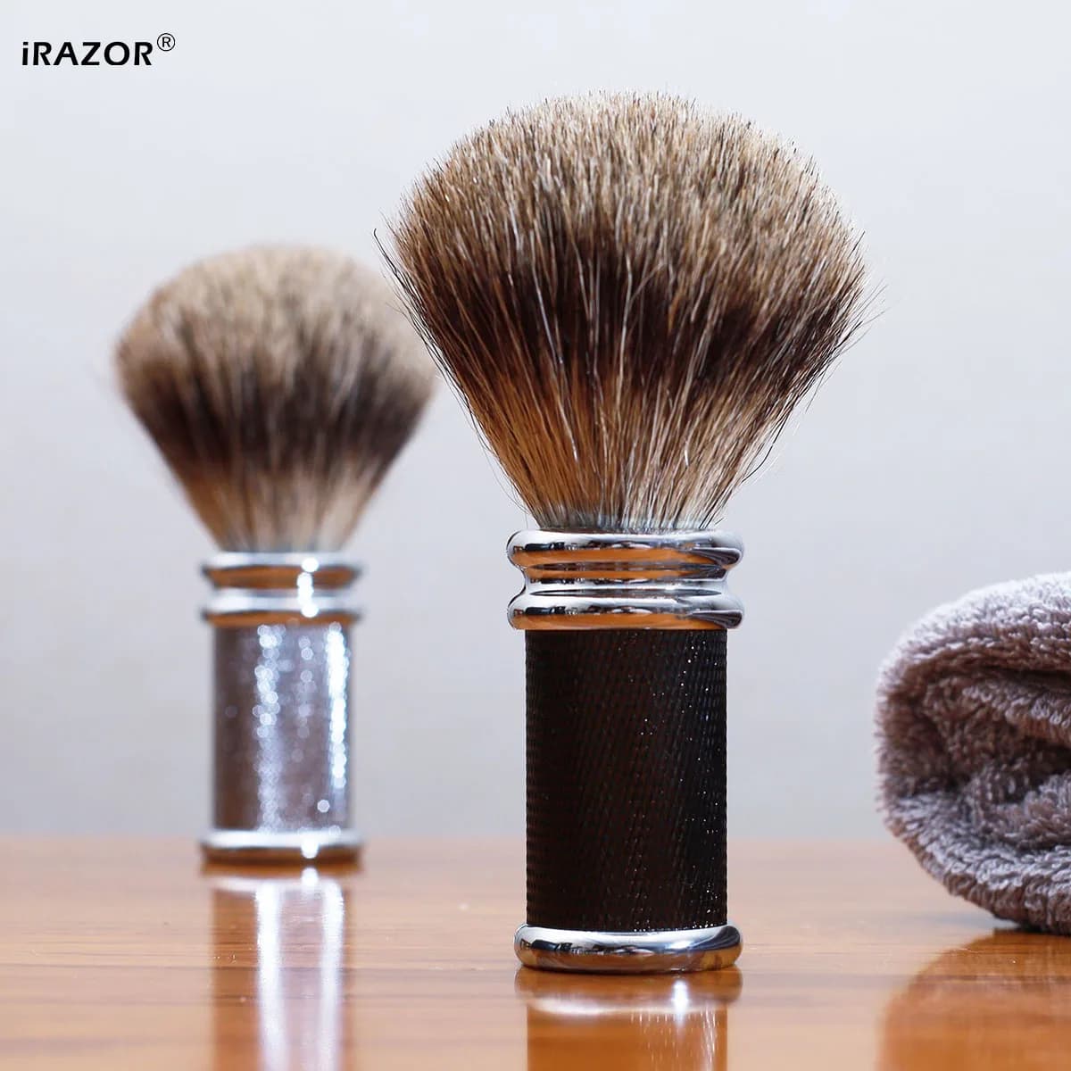 Brosse de rasage professionnelle pour hommes, avec diamants antidérapants, poignée en métal, barbier