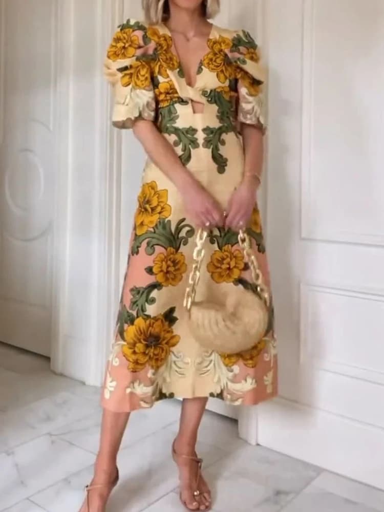 Robe de vacances ajourée pour femmes, Patchwork, col en V, demi-manches, Chic, Maxi, décontractée, S