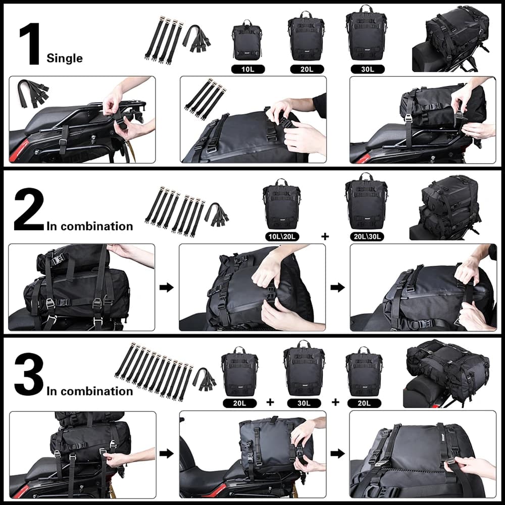 Rhinowalk sac de siège arrière de moto 10L 20L 30L sac de bagages étanche Motocross multi-fonction p