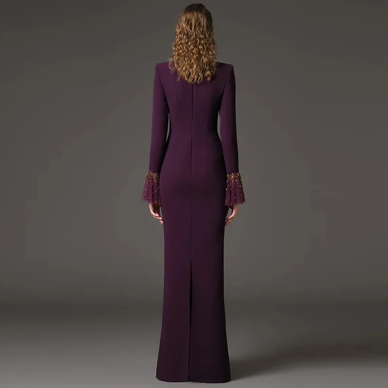 Nouvelle Collection 2026 – Robe Longue de Créateur pour Femme avec Col à Revers, Maille Patchwork, D