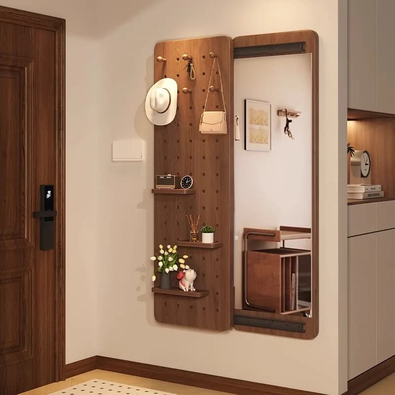 Miroir de dressing en bois massif perforé, invisible, push-pull, miroir complet du corps, rangement 