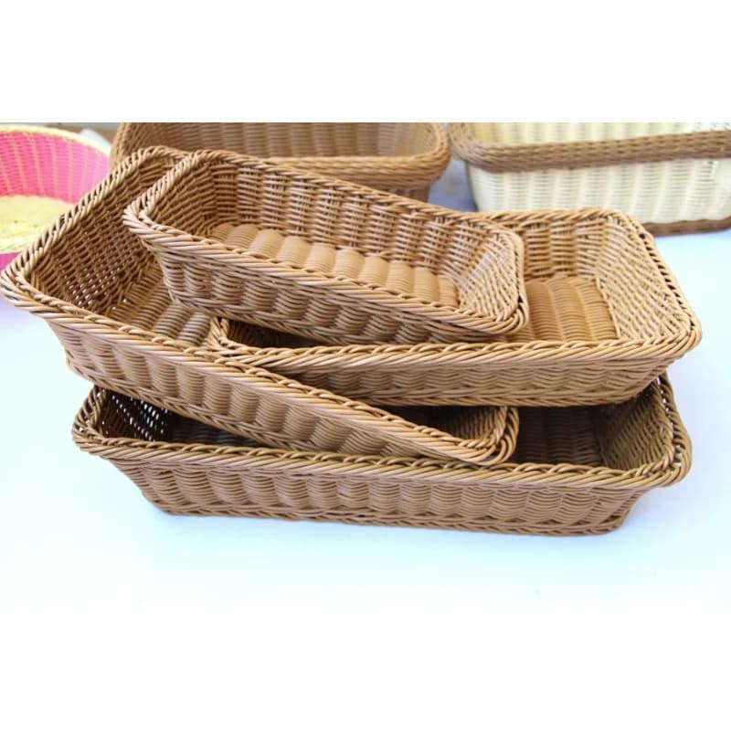 Panier en osier Imitation rotin tissé à la main, boîte de rangement rectangulaire, panier à pain pou