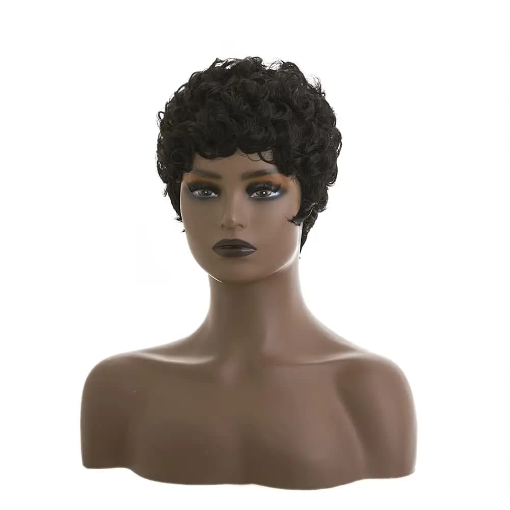 Perruques courtes coupe lutin pour femmes noires cheveux synthétiques Afro perruque lutin couleur no