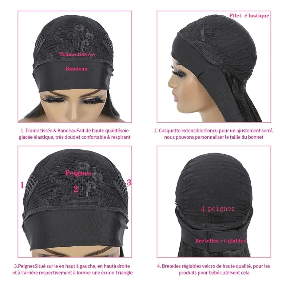 Perruque lisse brésilienne Sophia pour femme, cheveux humains, sans colle, densité 180%, bling hair,