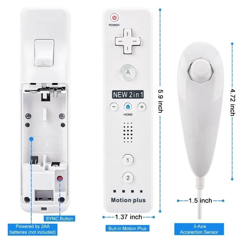 Télécommande Motion Plus pour console Wii Nintendo Wii, manette de jeu avec manette Dahchuck, 2 jeux