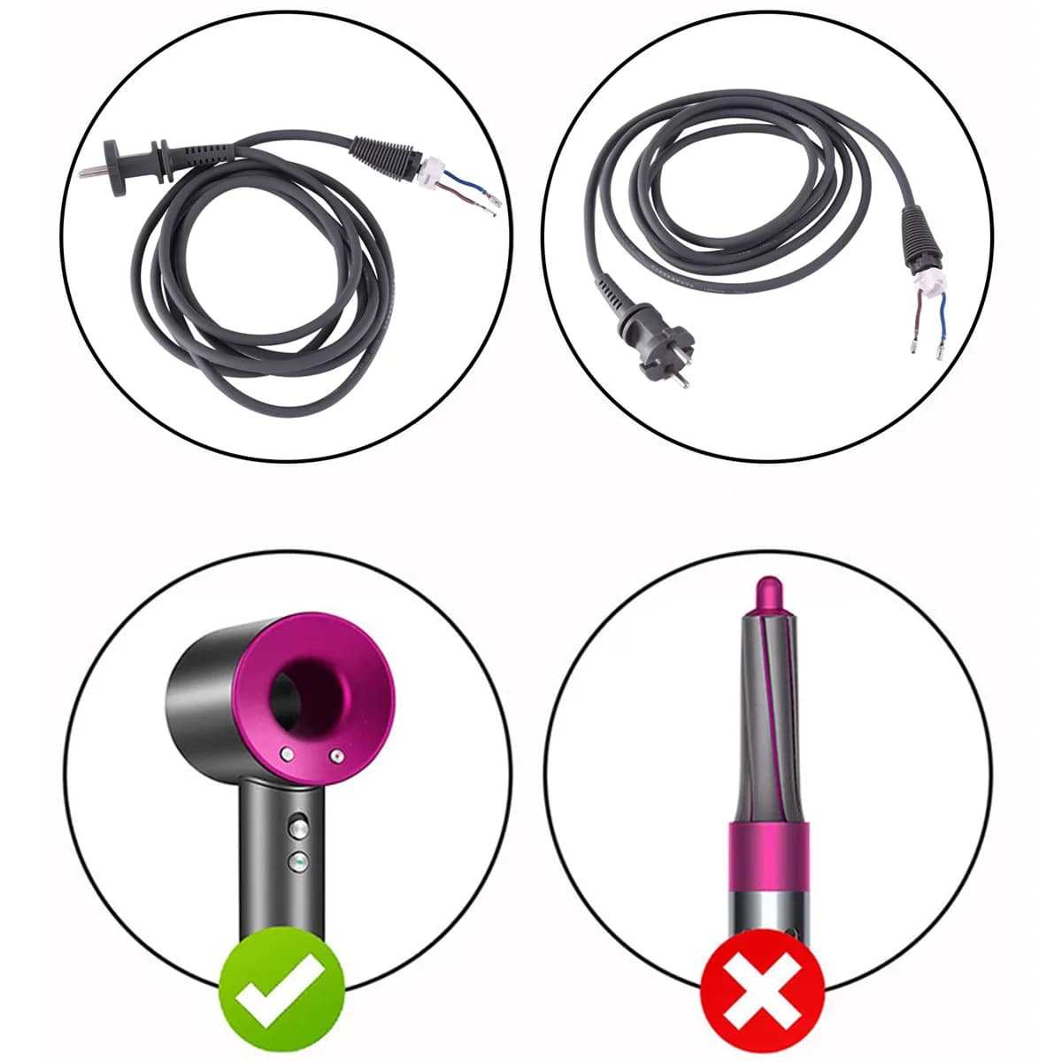 Accessoires universels pour sèche-cheveux Dyson, HD01, 02, 03, 04, 07, 08/15, 1.8m, Power rette, EU 