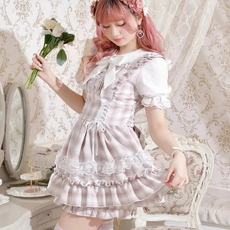 Japon Mine robe douce ensemble été 2025 filles femme mignon nœud dentelle champignon bord haut à car