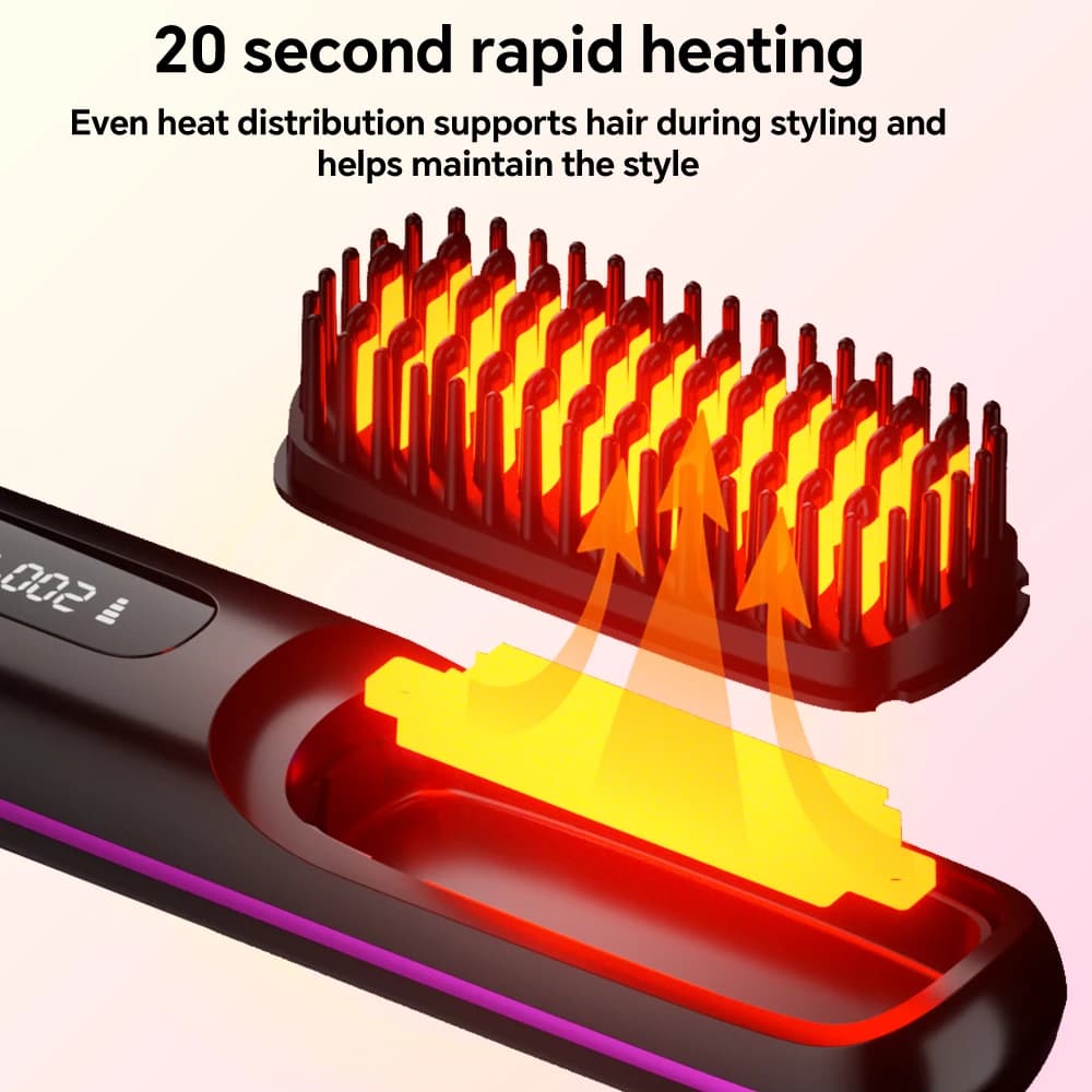 Brosse à lisser les cheveux Rechargeable, peigne ionique à lisser les cheveux, 3 réglages et afficha