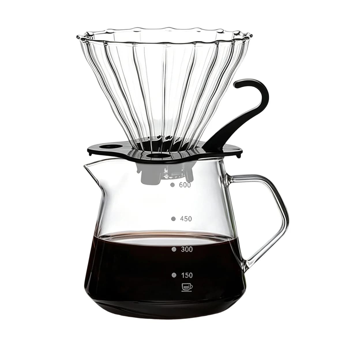 Cafetière à filtre, carafe en verre de 20 oz / 600 ml avec filtre à café en verre, ensemble de cafet