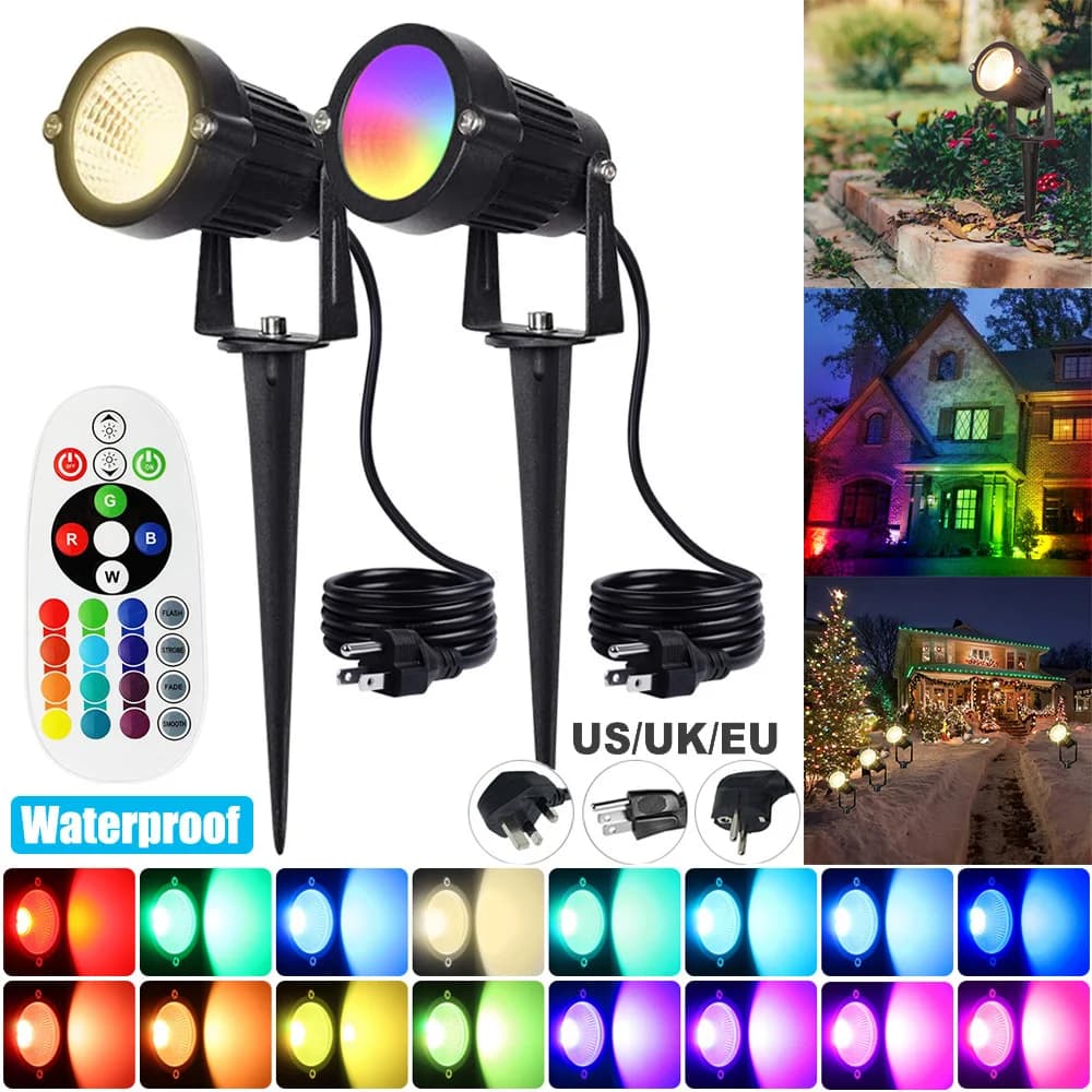 Télécommande extérieure LED jardin pelouse lumières paysage éclairage pointe projecteur étanche RGB 