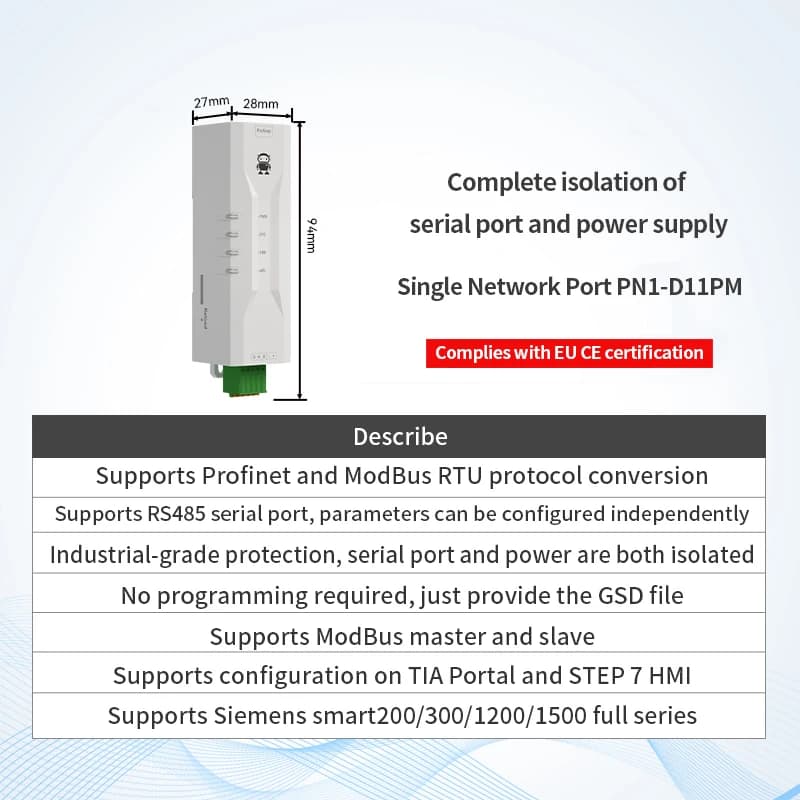 ProfiNet vers ModBus Gateway RS485 RS422 RJ45 protocole ProfiNet Standard série CDEBYTE PN1-D25P Rai