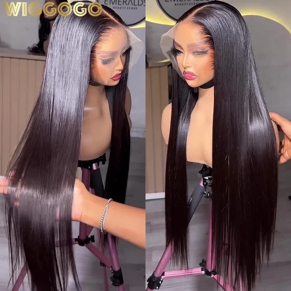 Wiggogo 250 densité Hd dentelle frontale perruque os droit perruques de cheveux humains 30 pouces Hd