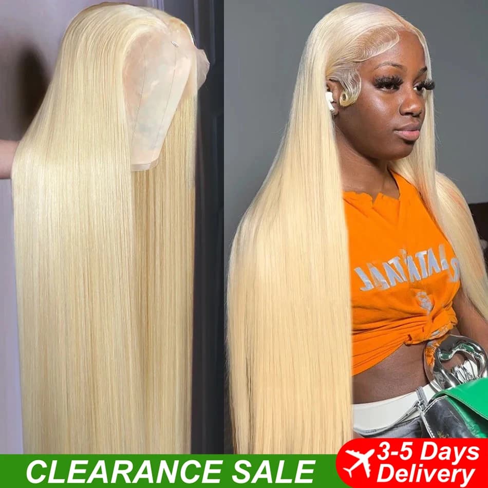 613 Blonde 13x6 HD dentelle avant perruques de cheveux humains 38 "hute colorée droite 13x4 HD Trans