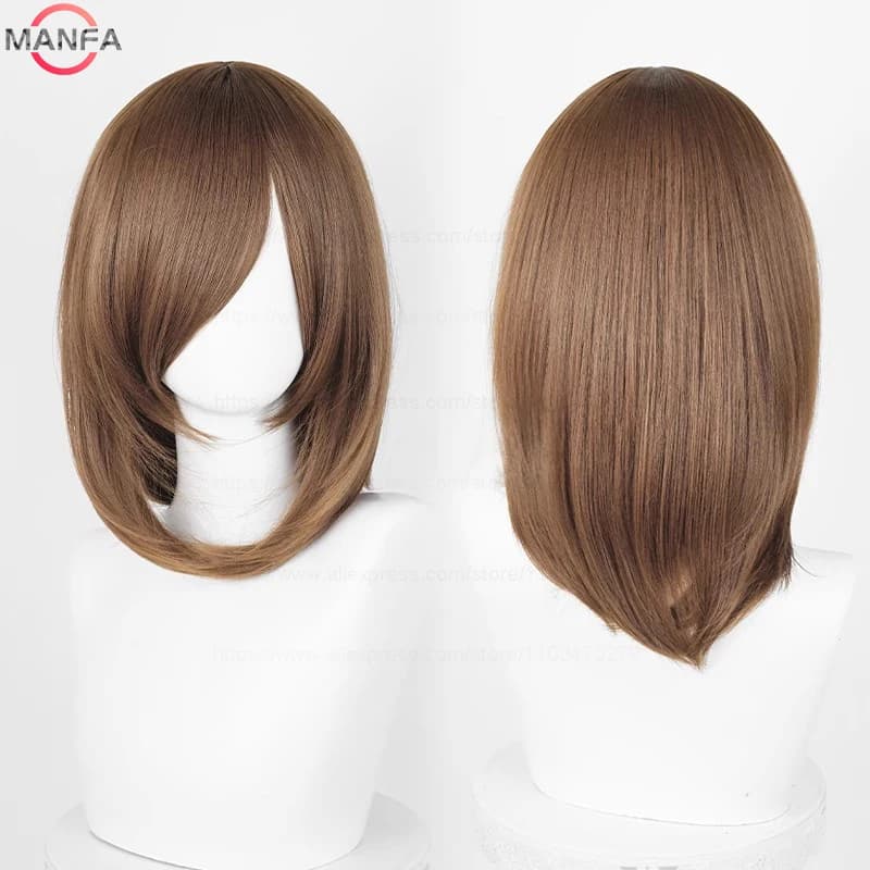 Perruque de Cosplay synthétique moyenne de base, 40cm, frange blonde, noire, blanche, rouge, rose, v