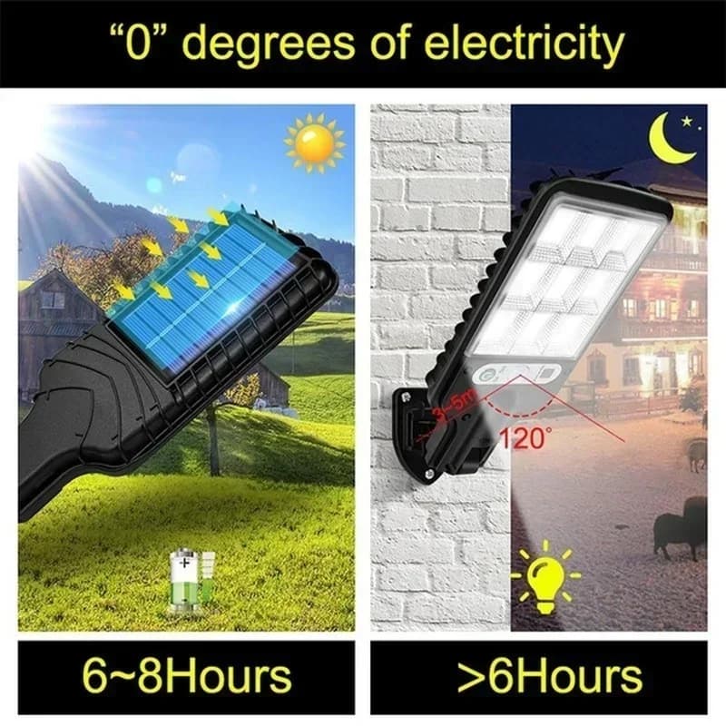 Réverbères solaires d'extérieur, lampe solaire avec 3 Modes d'éclairage, capteur de mouvement étanch