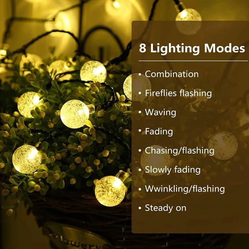 Globe de cristal solaire LED guirlandes lumineuses 60 LED 8 Modes d'éclairage IP65 guirlande lumineu