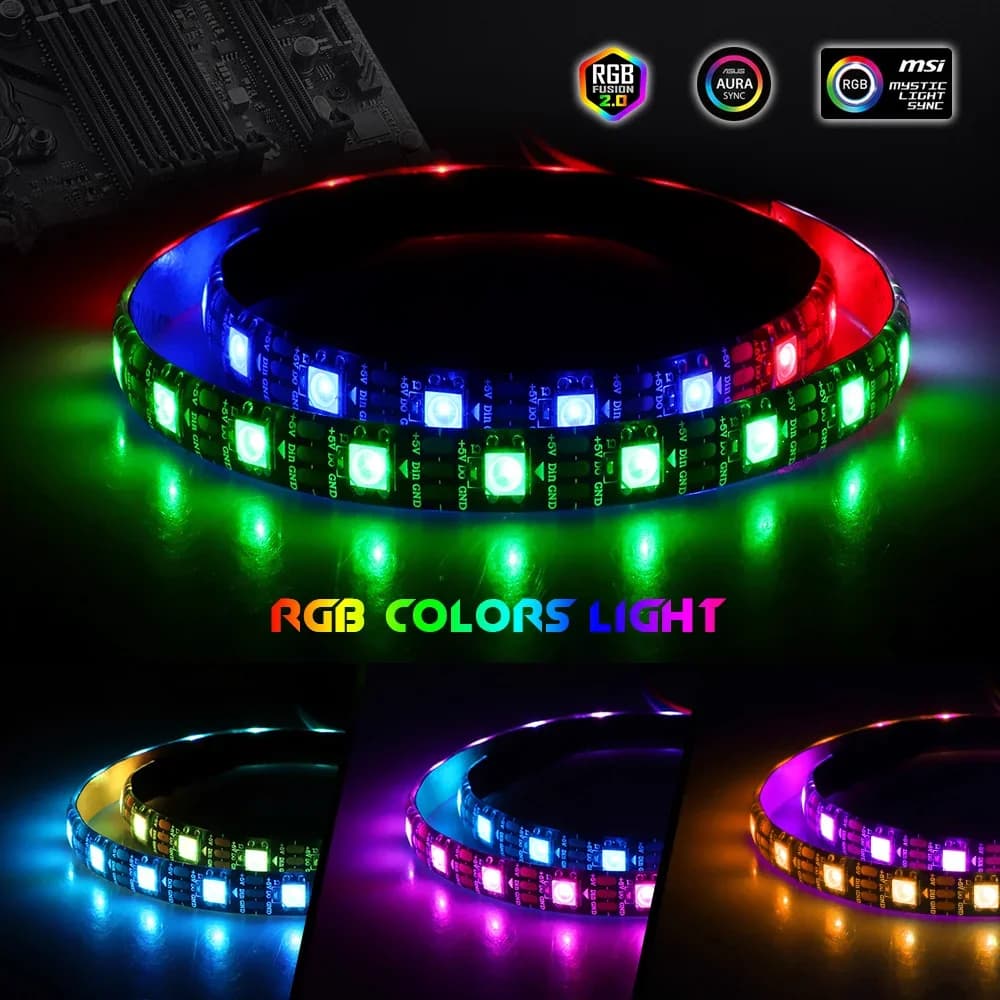 Bande lumineuse LED numérique arc-en-ciel adressable pour PC, 5V, 3 broches, en-tête ARGB, boîtier P