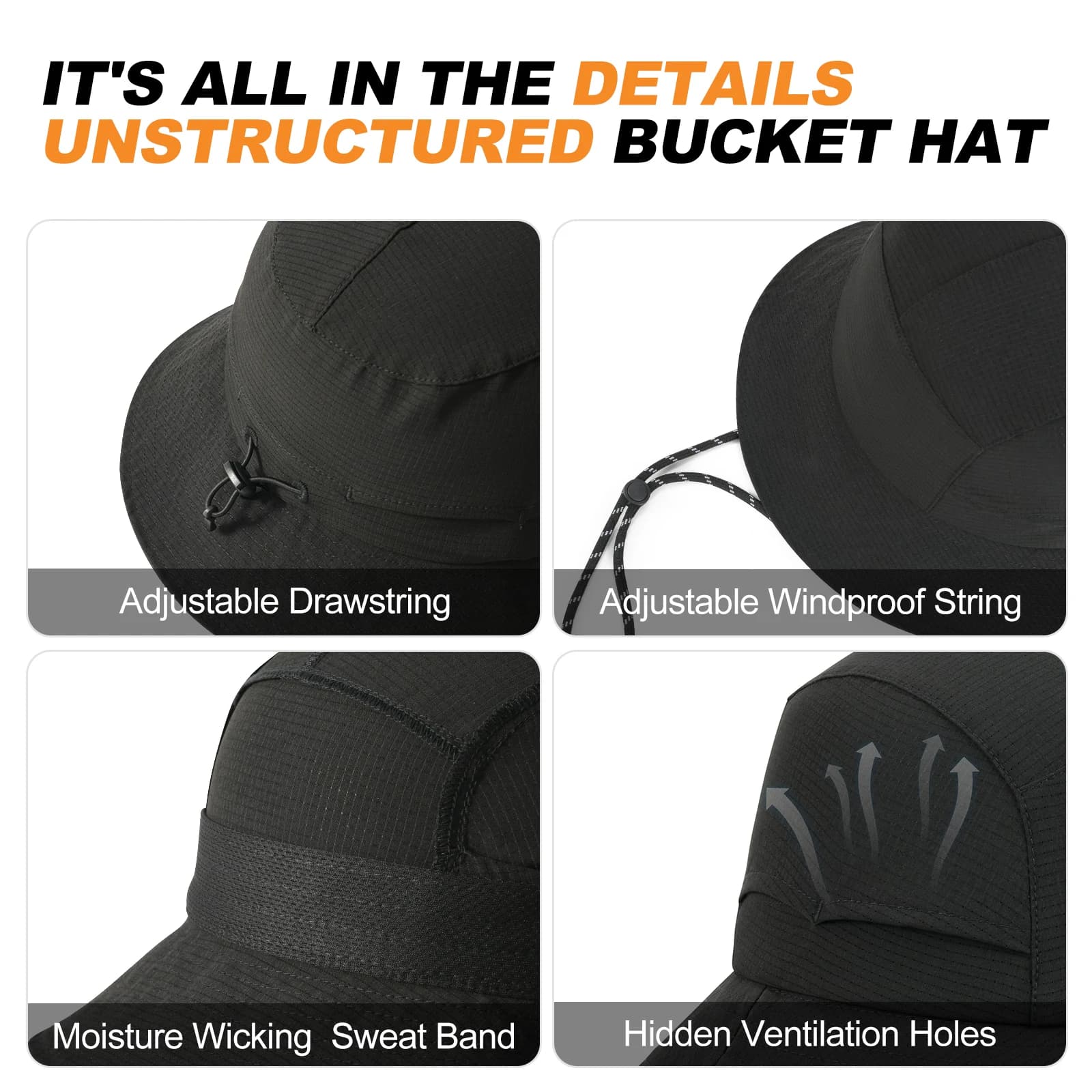 VOBOOM Chapeau seau respirant pour femme, protection solaire non structurée, casquette d'extérieur l