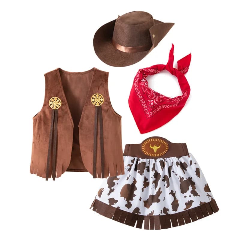 Ensemble de costume de cow-boy pour filles, tenue de déguisement sur le thème western avec veste, ju