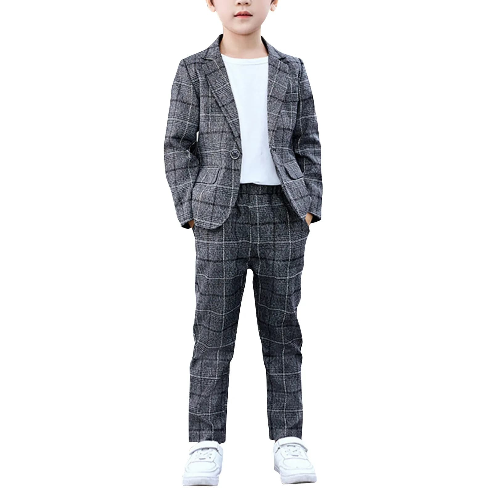 Costumes décontractés à carreaux Slim Fit pour garçons, blazer et pantalon pour enfants, costume de 