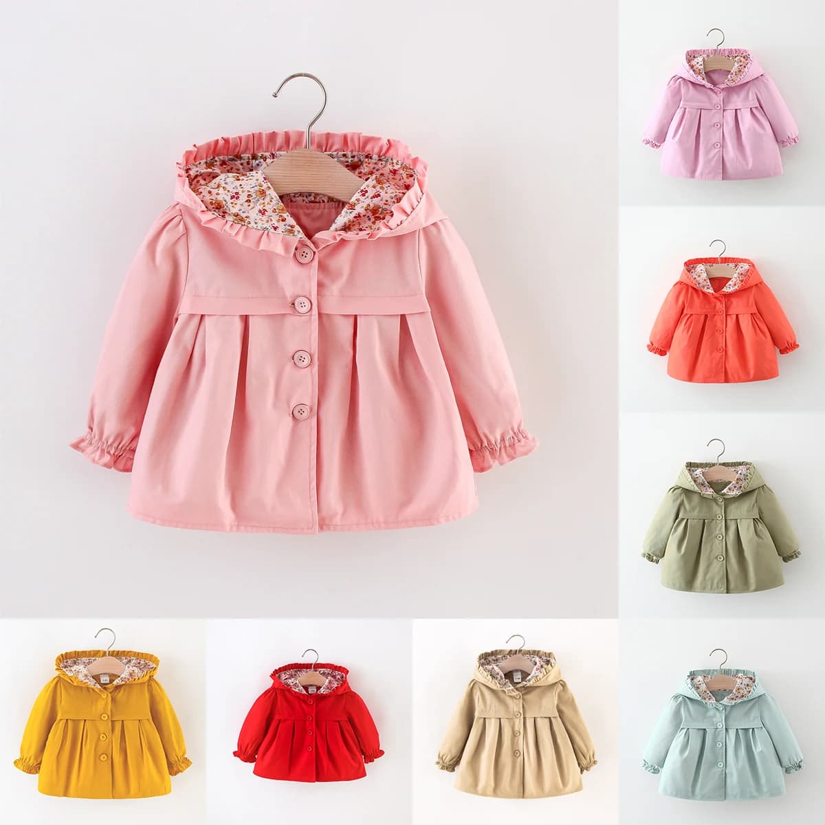 Veste d'automne pour bébé fille de 0 à 3 ans, coupe-vent en coton à manches longues, veste à capuche
