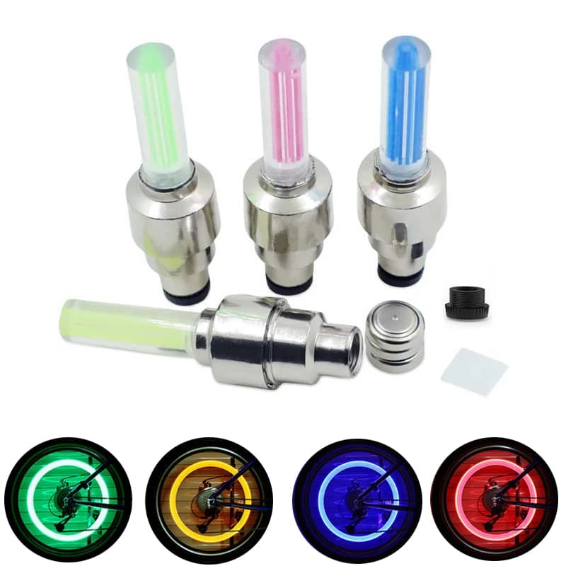 2 pièces néon vélo rayons lumières vélo lumière LED pneu Valve bouchon lampe de poche roue rayon lég