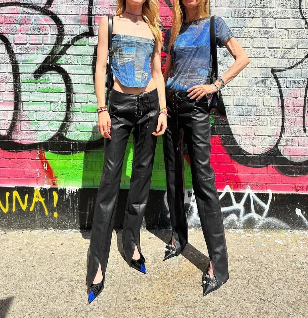 Pantalon droit en similicuir PU à lacets, style cryptographique, pour femme, streetwear, club, soiré