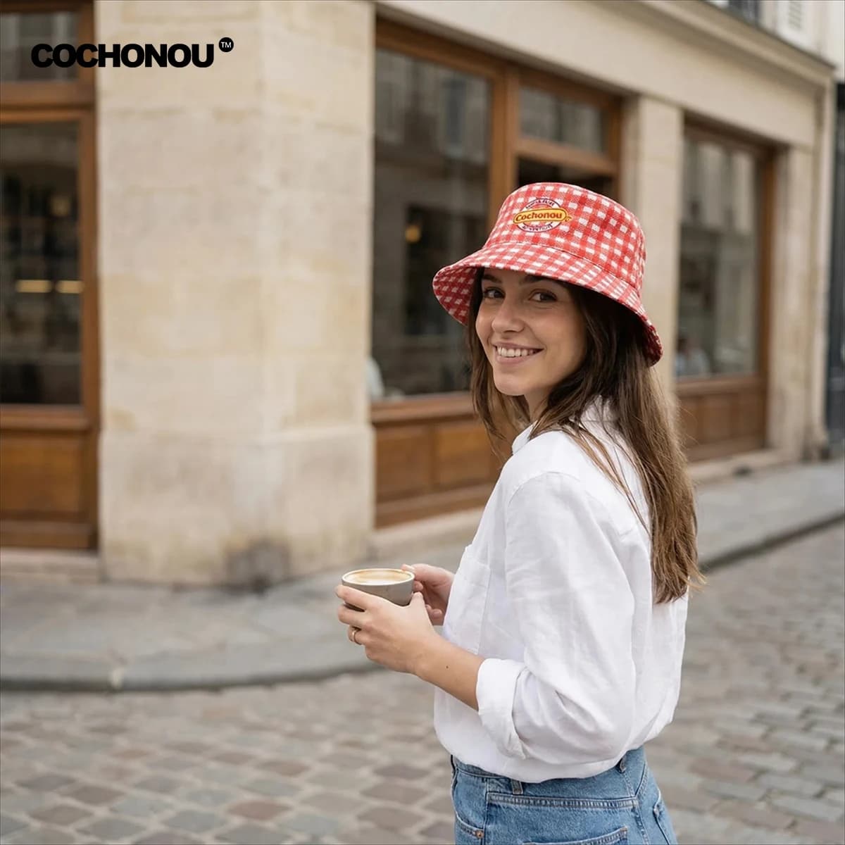 Nouveau COCHONOU chapeau seau avec Logo brodé, Polyester à carreaux rouge, chapeau de soleil d'extér