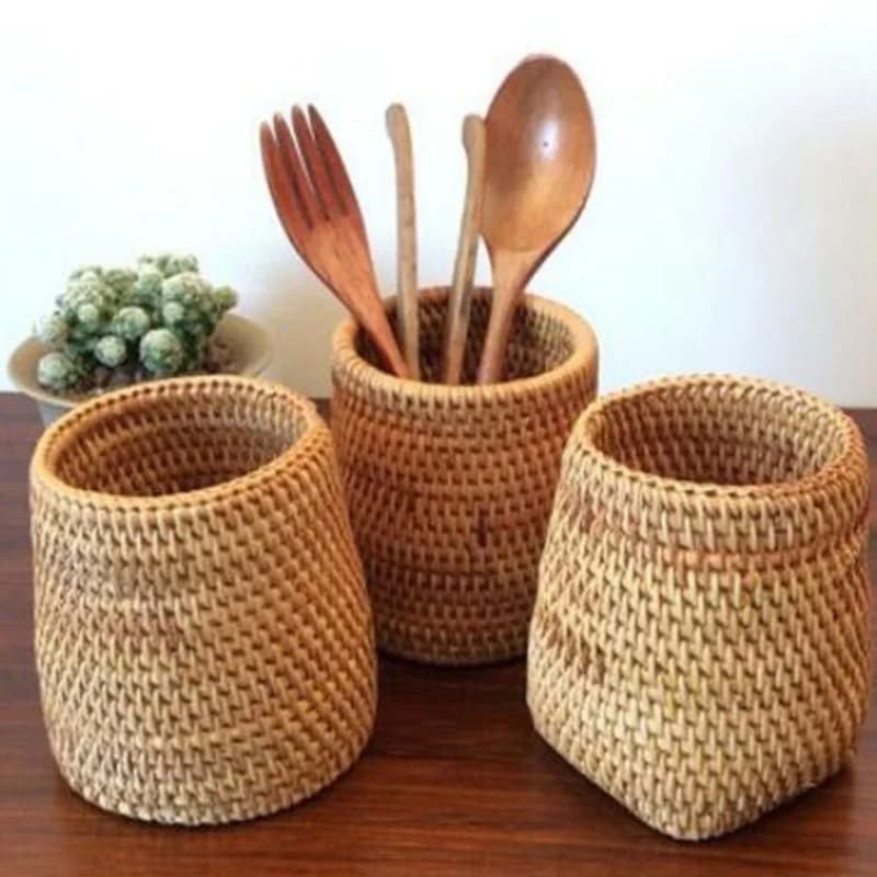 Organisateur de baguettes en rotin pour la maison, pelle, cuillères, couteaux à dîner, fourchettes, 
